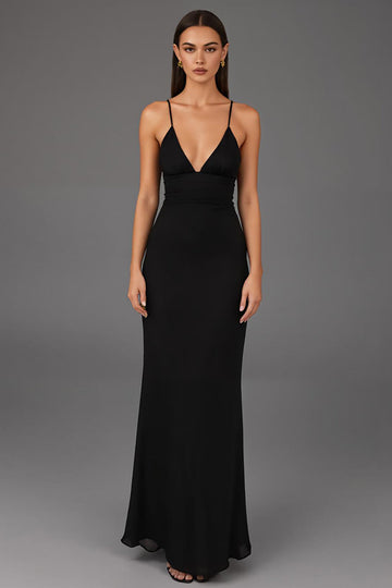 Sheath Spaghetti Straps Black Tie Dress